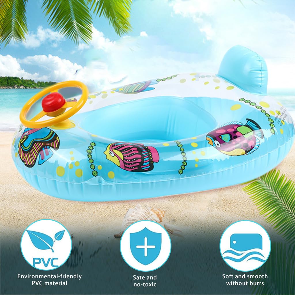 Proberos® Kids Inflatable Swimming Ring With Cartoon Steering Wheel & Horn, Durable PVC, Leakproof Valve, 55-57cm Ideal For Toddlers 3-5 Years - Fun & Safe Pool Float For Beach & Indoor Pools