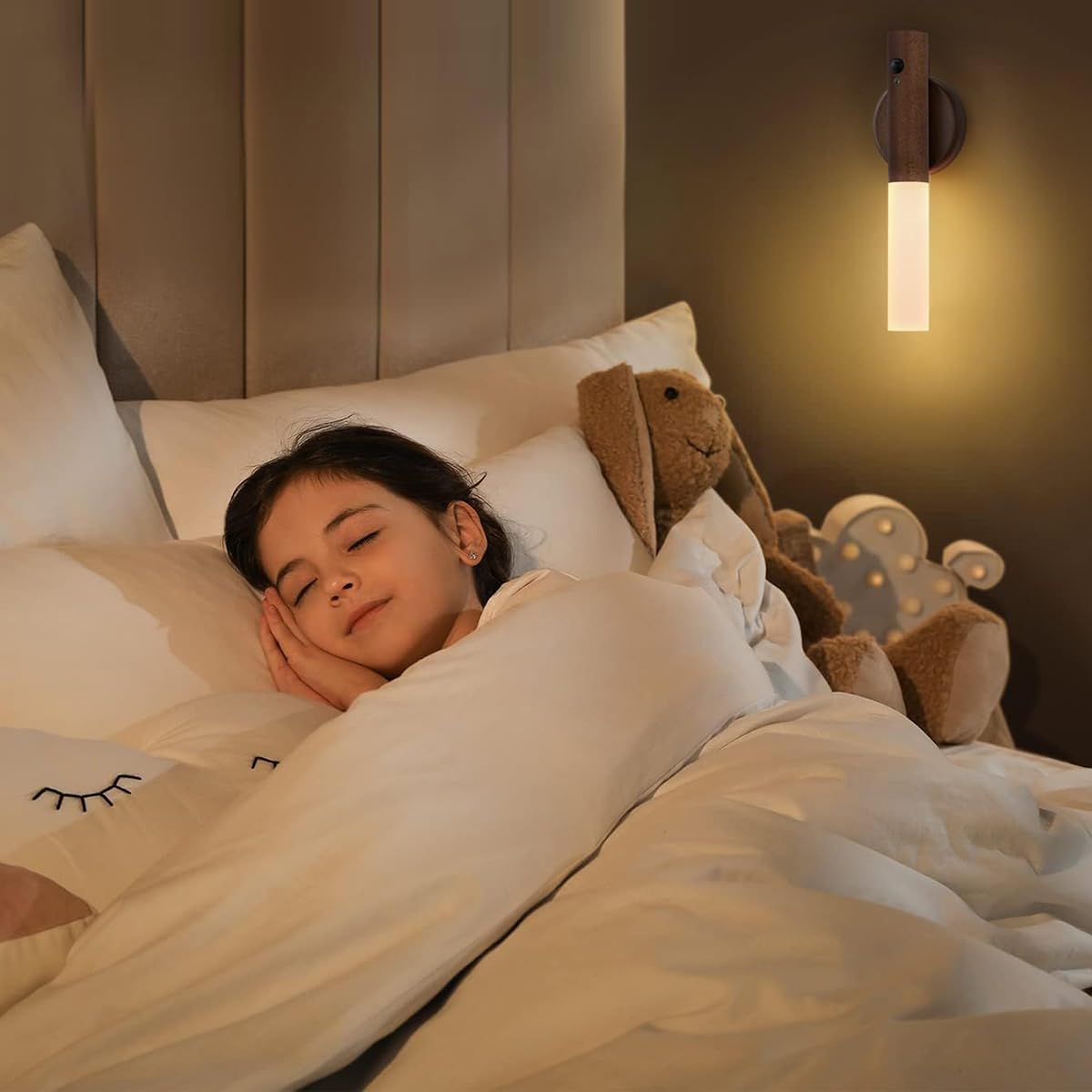 ELEPHANTBOAT USB LED Wall Light for Bedroom and Hallway with 13 ft Motion Sensor | Wooden Bar Design
