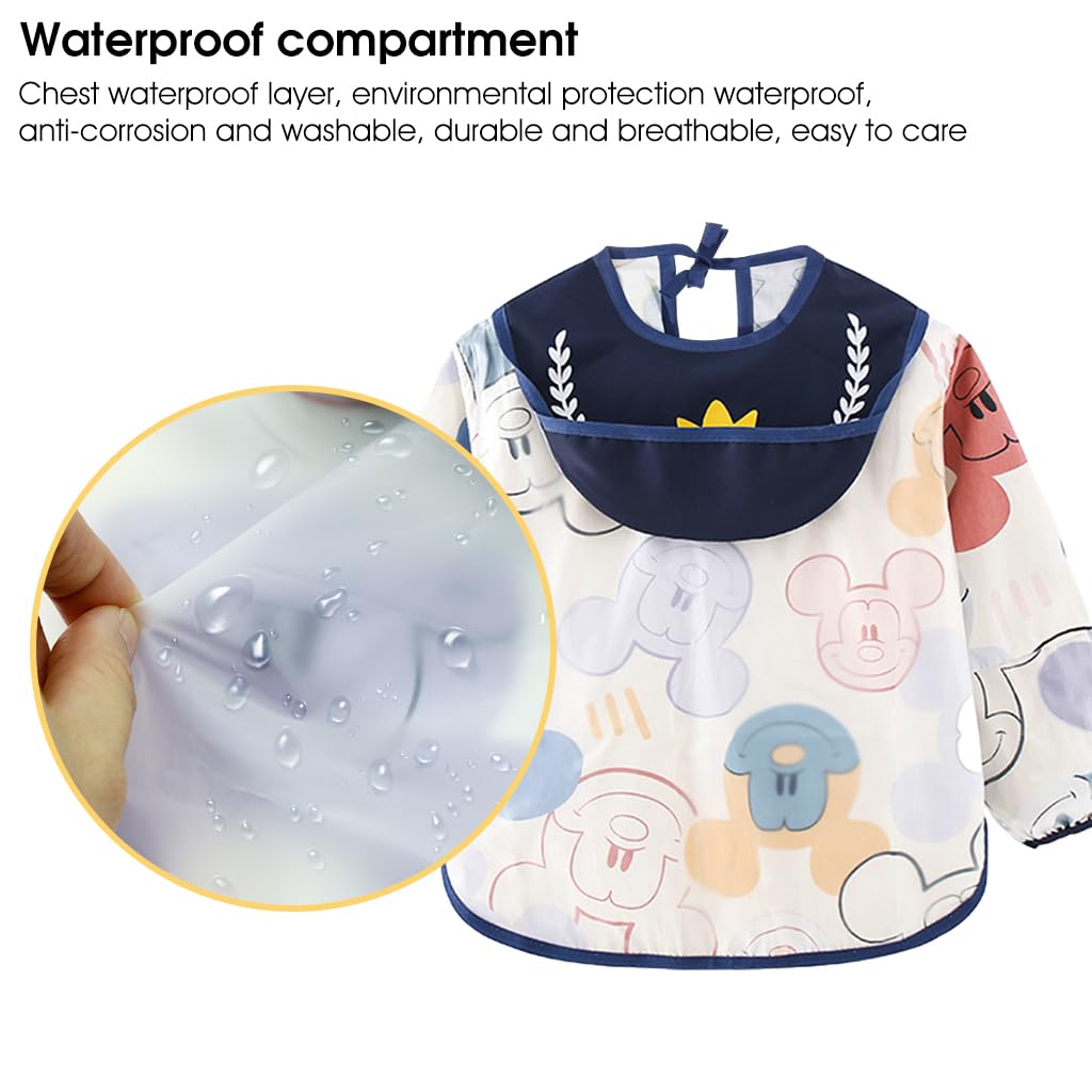 SNOWIE SOFT® Baby Apron Long Sleeve Bib Baby Bib Waterproof EVA Long Sleeve Bib Fashion Cartoon Print Baby Bib Tie Back Closure Toddler Bib for DIY Crafting, Feeding for Baby 1-2 Years Old