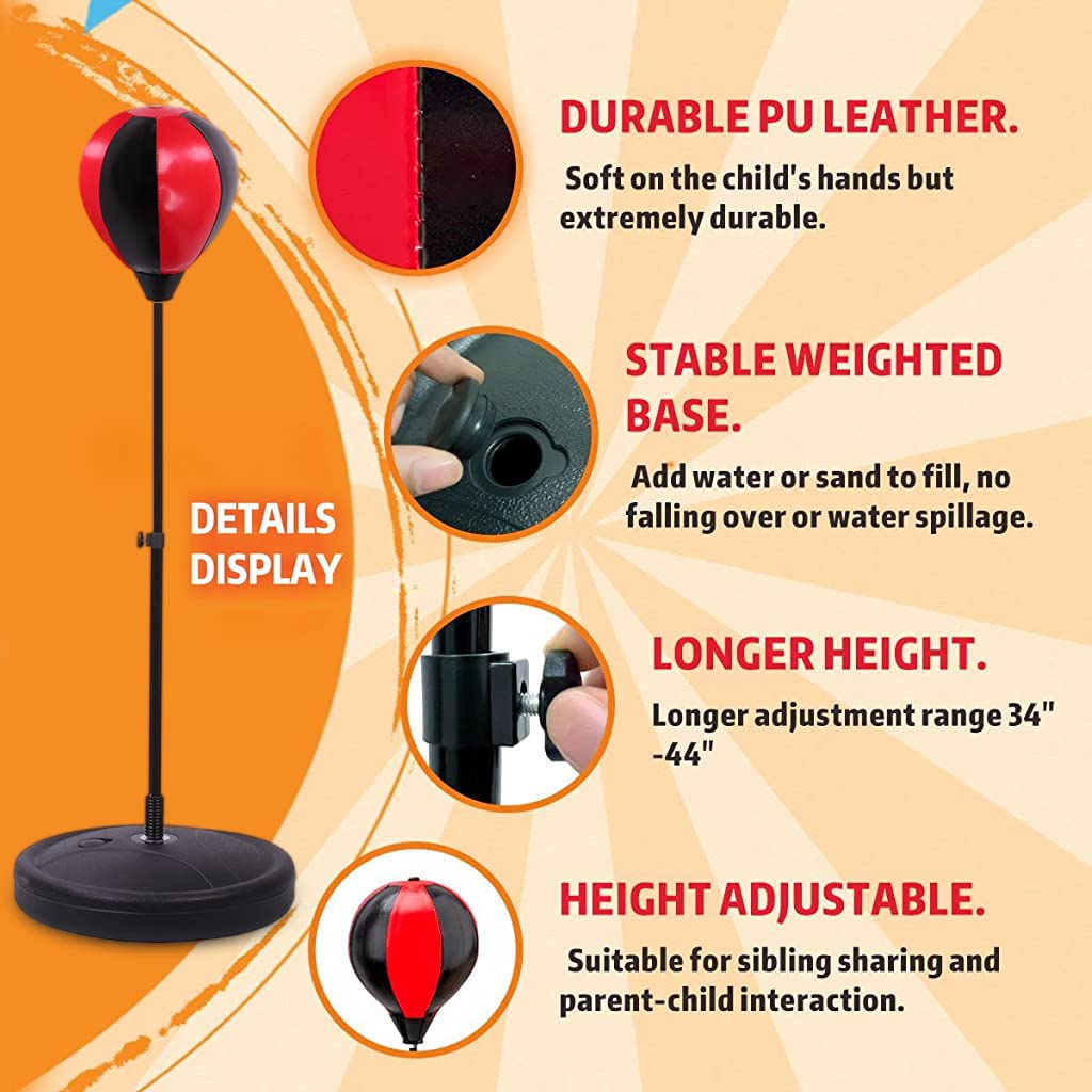 Proberos Punching Bag for Kids with 42 in Adjustable Stand and Spring Stake | PVC Boxing Set