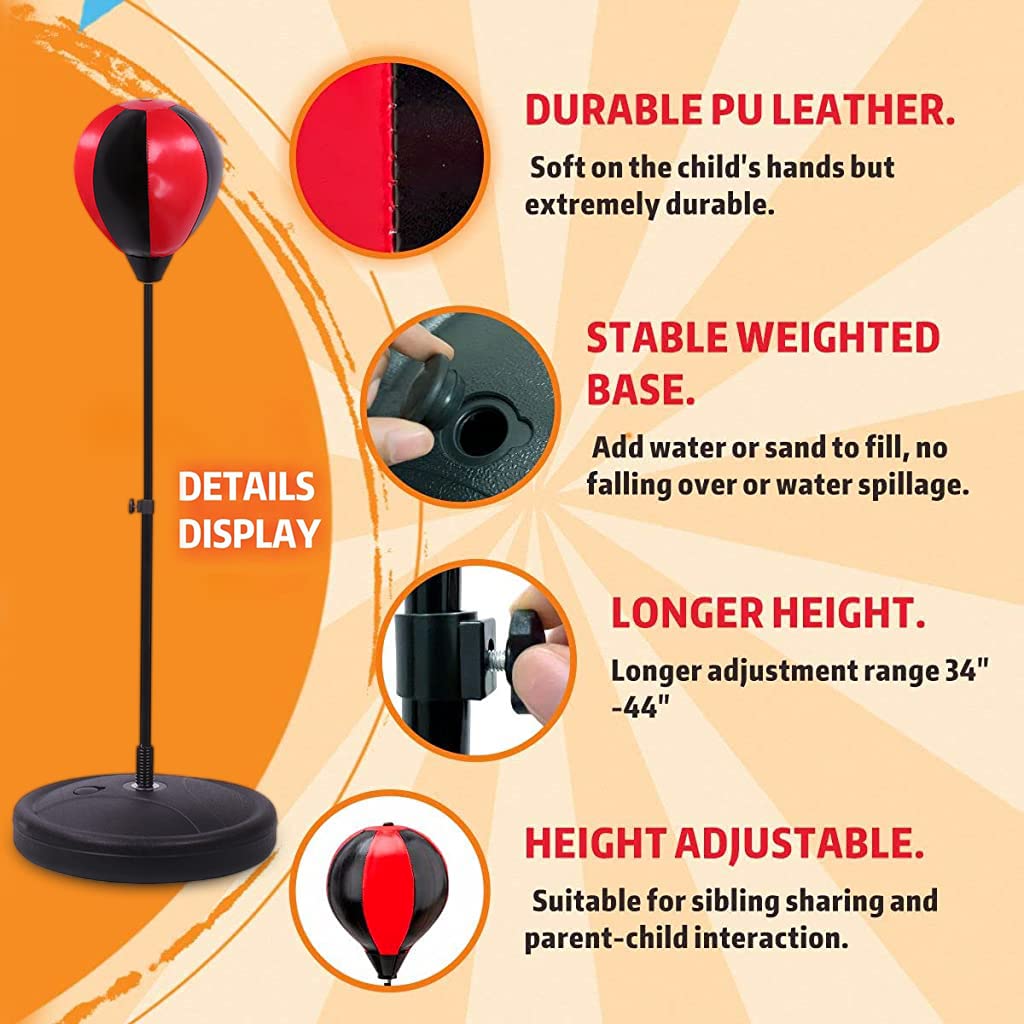 Proberos® Punching Bag for Kids with Glove & Adjustable Standing Punch Ball, 109cm Sports Boxing Punching Stand Set for Boys & Girls 4-10 Years Old, Boxing Set as Boys & Girls Toys Gift