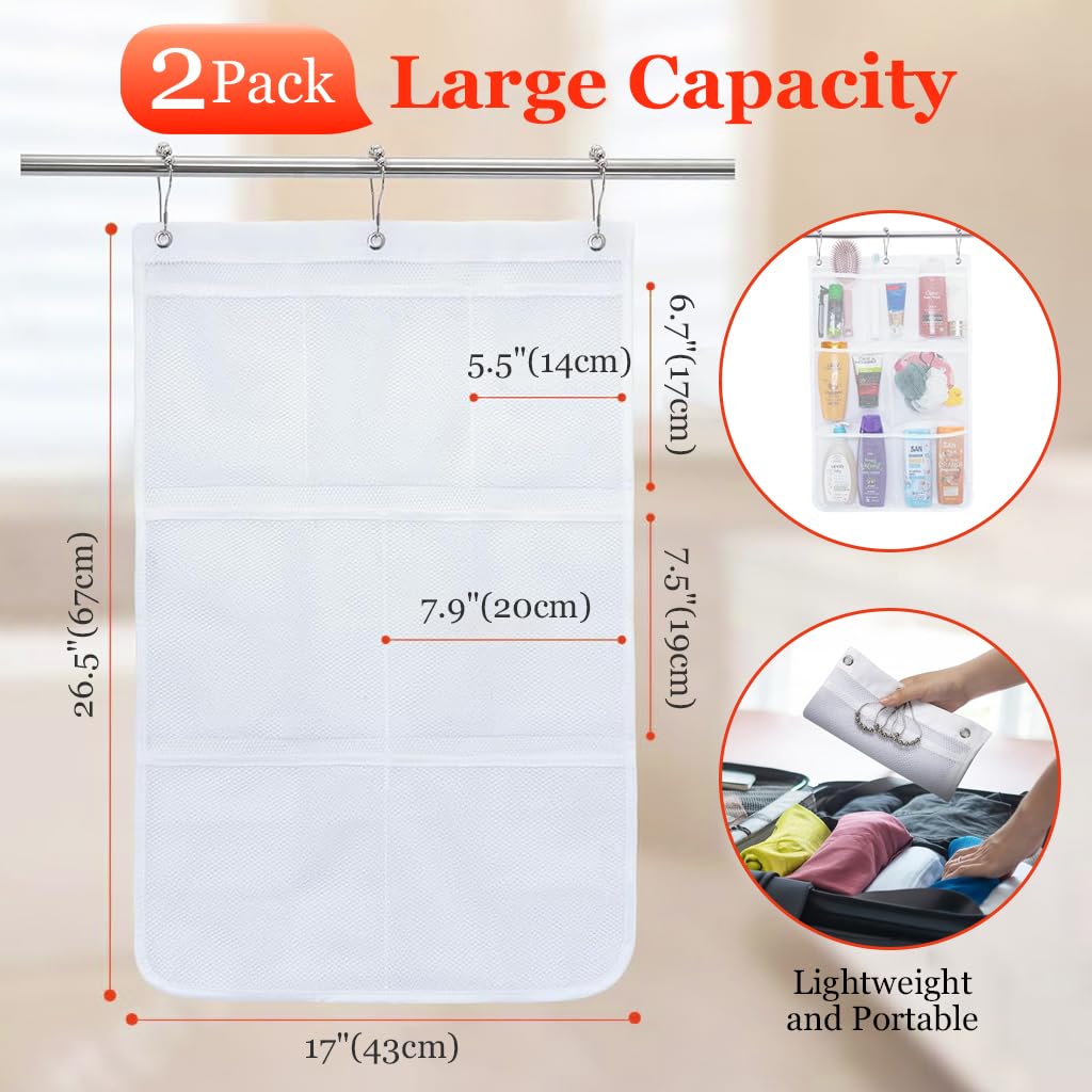 Supvox Hanging Shower Organizer for Bathroom and Travel with 7 Mesh Pockets 43x67cm | Quick Dry Bag