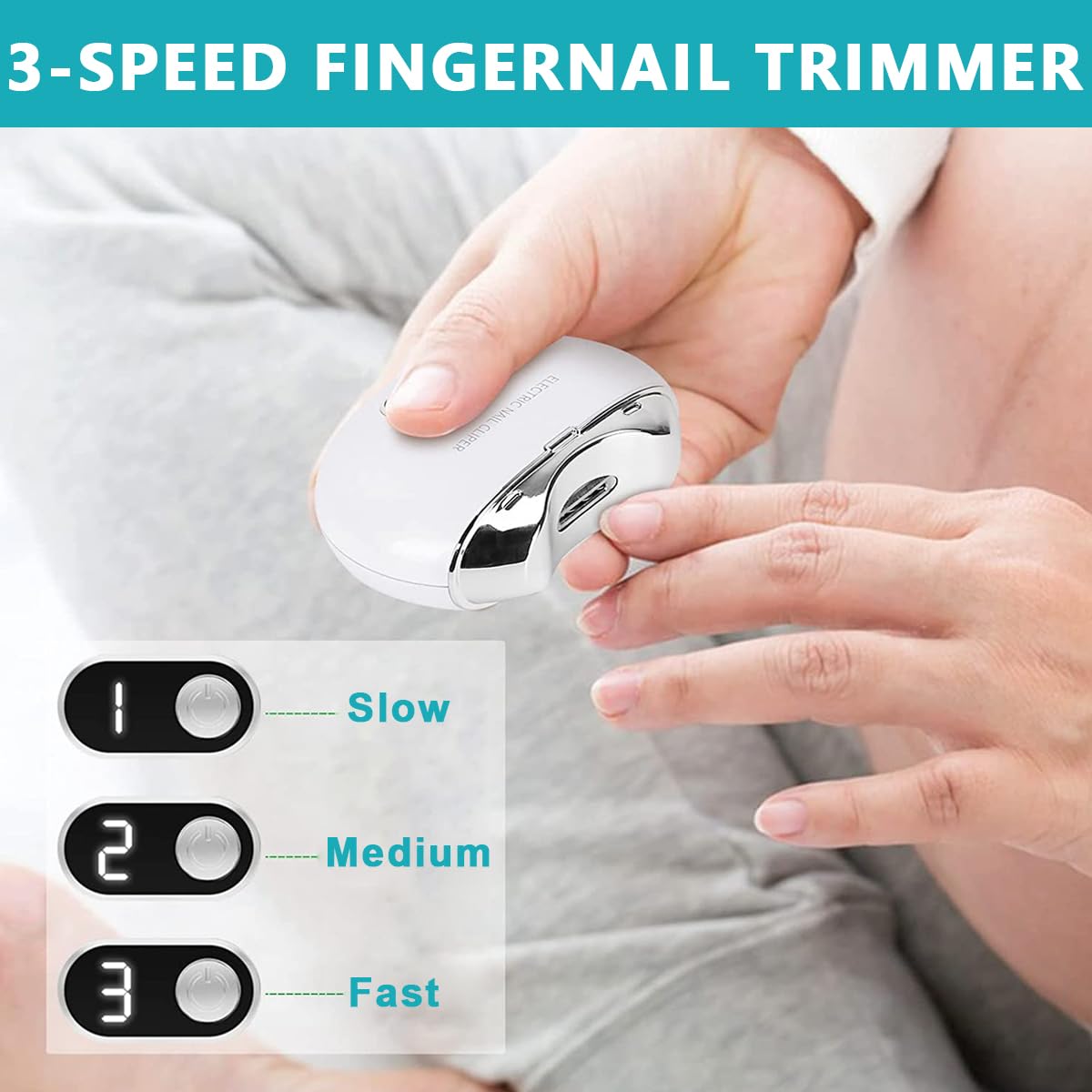 Venzina Electric Nail Trimmer with 3 Speeds and UV Light for Safe Family Nail Care | USB Rechargeable