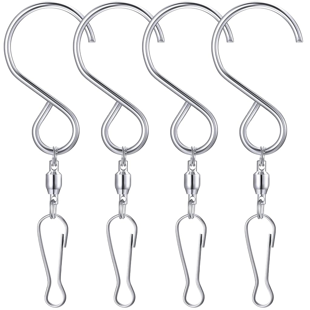 HASTHIP® 4Pcs S Hooks for Home Decor Stainless Steel S Hooks with Swivel Loop Buckles 360 Degree Rotation Hooks  Ceiling Hanging  for Hanging Planter, Wind Chime Decorations, Flower Pots
