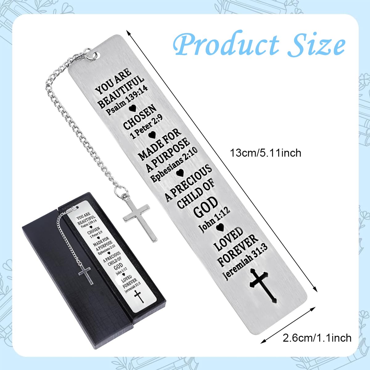 Climberty Metal Bookmarks with Cross Pendant Chain for Bible Reading | Stainless Steel Christian Gift