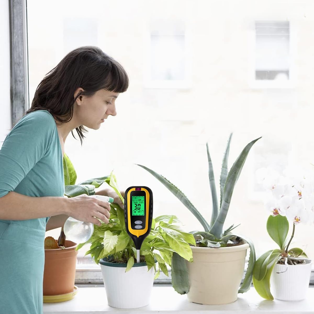 Serplex Soil Moisture Meter for Plants featuring 6 in 1 Sensor and Backlit LCD Display | PH Light Temp Fertility Tester