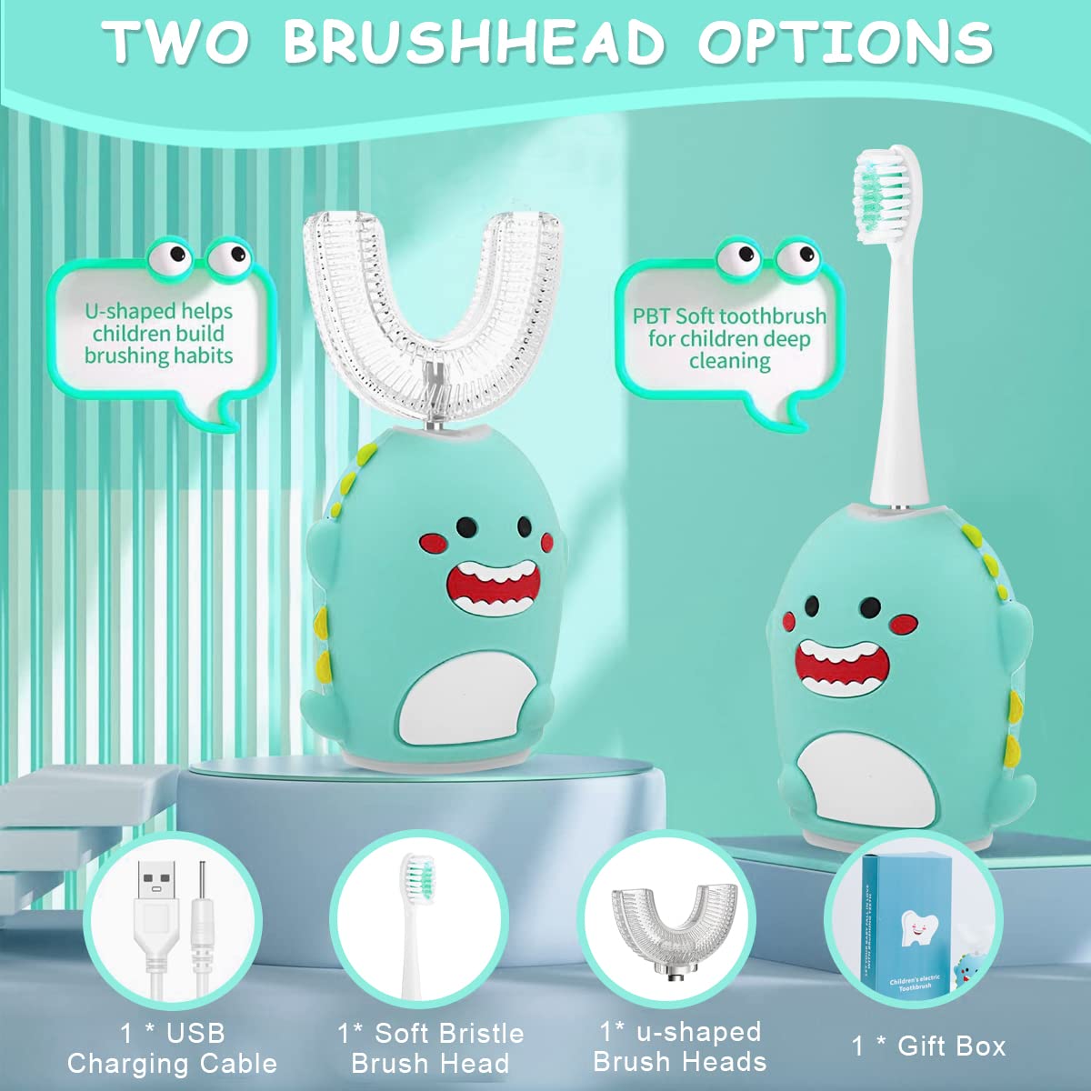 HANNEA Ultrasonic Electric Toothbrush for Kids with U Shape Design and 8000–30000 VPM | USB Rechargeable Silicone Brush