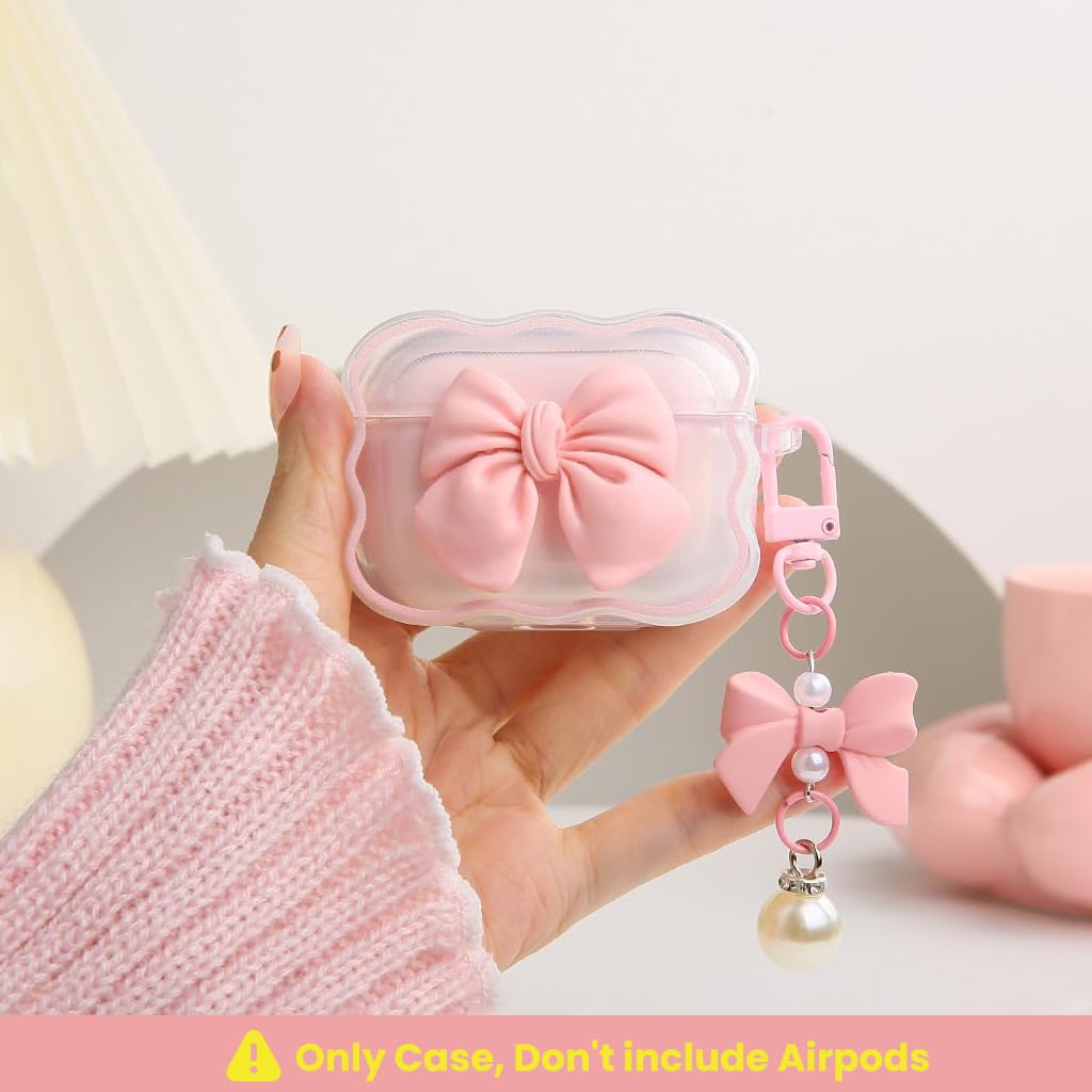 ZORBES AirPods Pro 2 Case Cover with Jelly Finish and Pink Bow Chain | TPU Protection