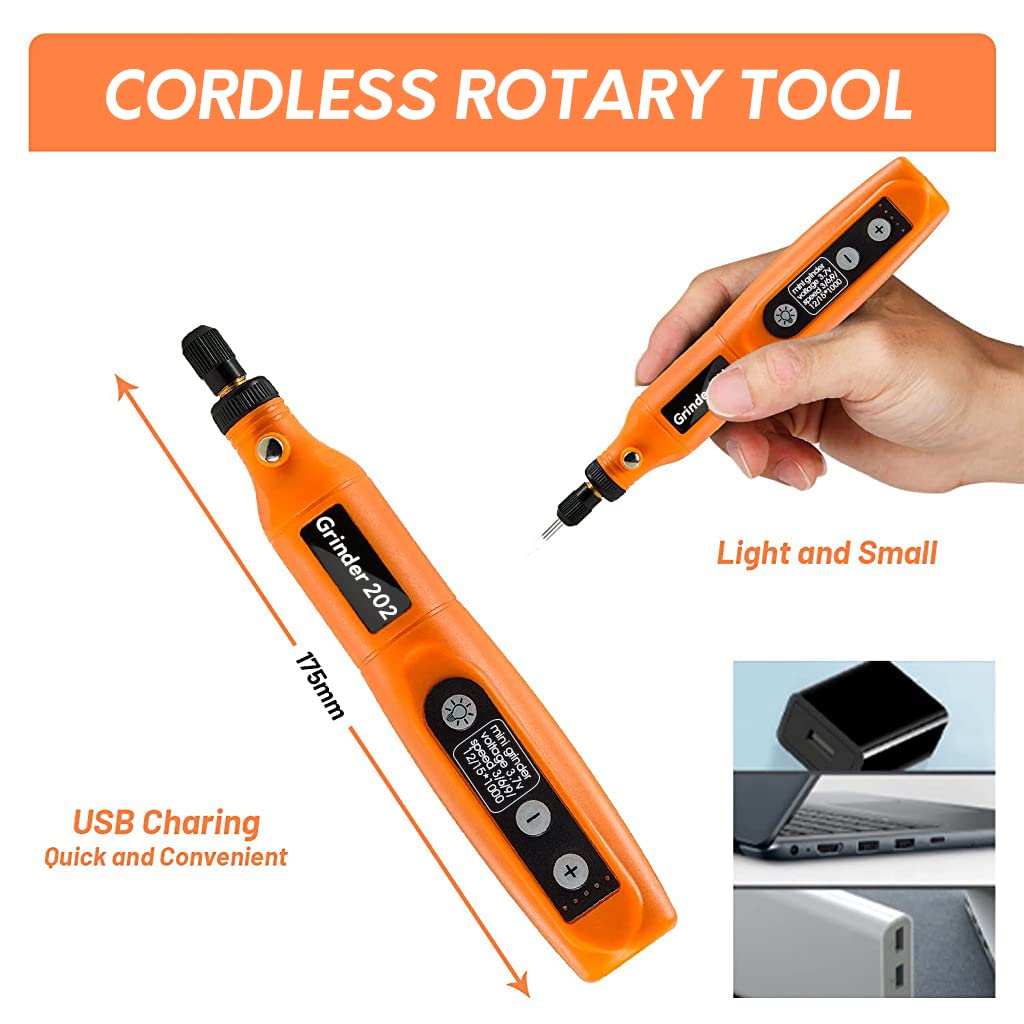 HASTHIP Electric Cordless Rotary Tool,3.7V Mini Rotary Tool Kit for Handicraft with 55pcs Sanding Accessories,3 Rotating Speed Adjustable,USB Charging Power Rotary Tool for Sanding,Polishing