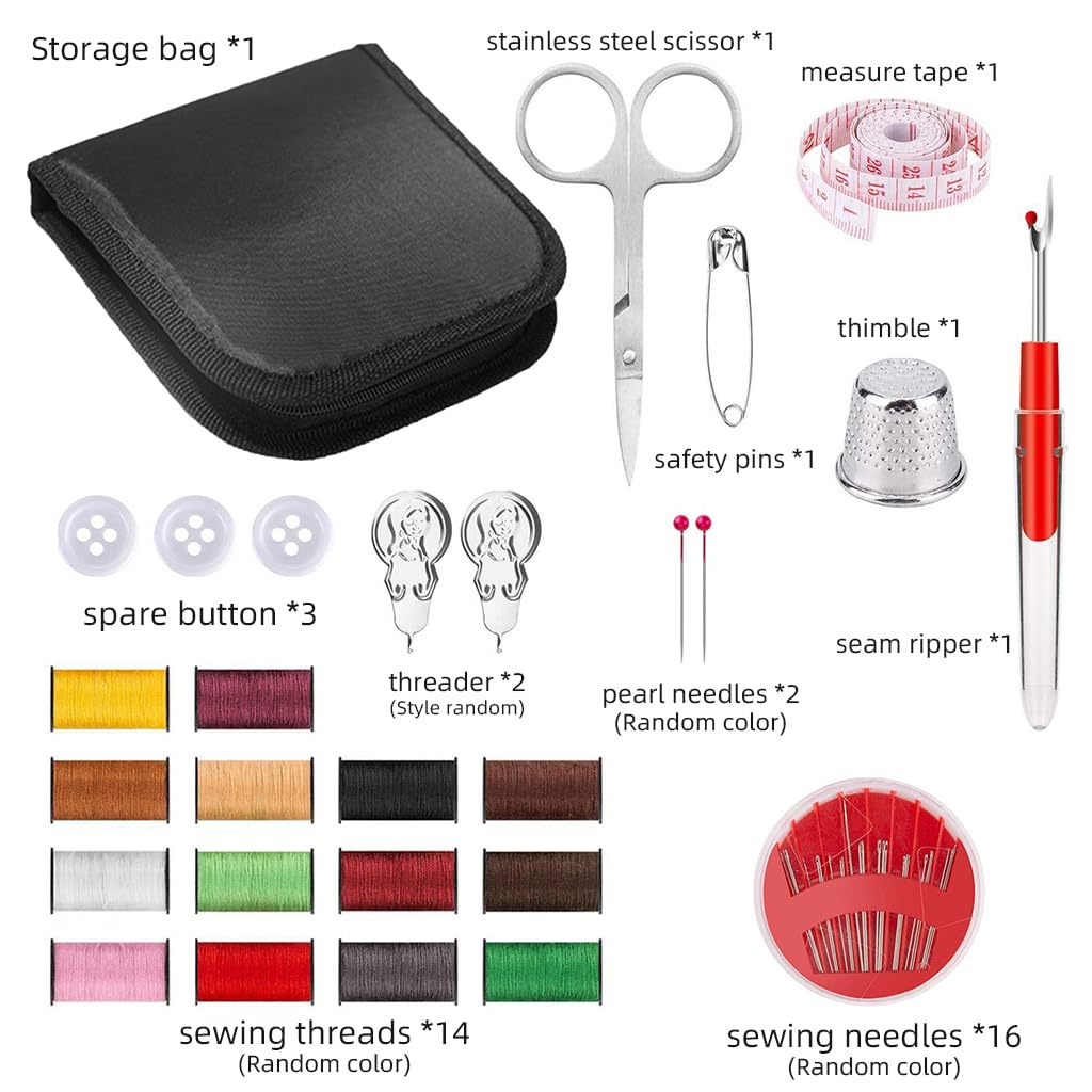 ELEPHANTBOAT® Sewing Kit Needle and Thread Kit with Bag Sewing Kit Pack Sewing Machine Accessories, Contains 14 Spools of Thread, Mending and Sewing Needles, Scissors, Thimble, Tape Measure More