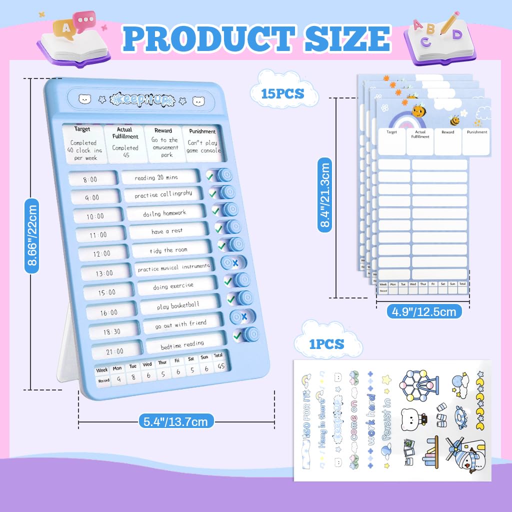ZIBUYU Dry Erase Chore Chart Board for Kids and Teens with 15 Reusable Sheets | Slider Checklist and Stickers