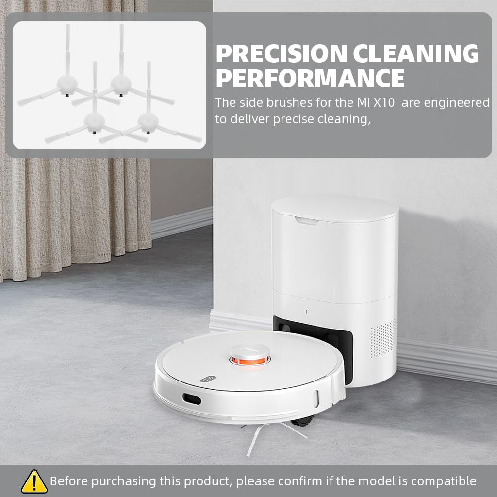 HASTHIP Side Brushes Replacement Kit for Mi Robot Vacuum X10 with 4Pcs Precision Bristles | Easy Snap‑On Installation