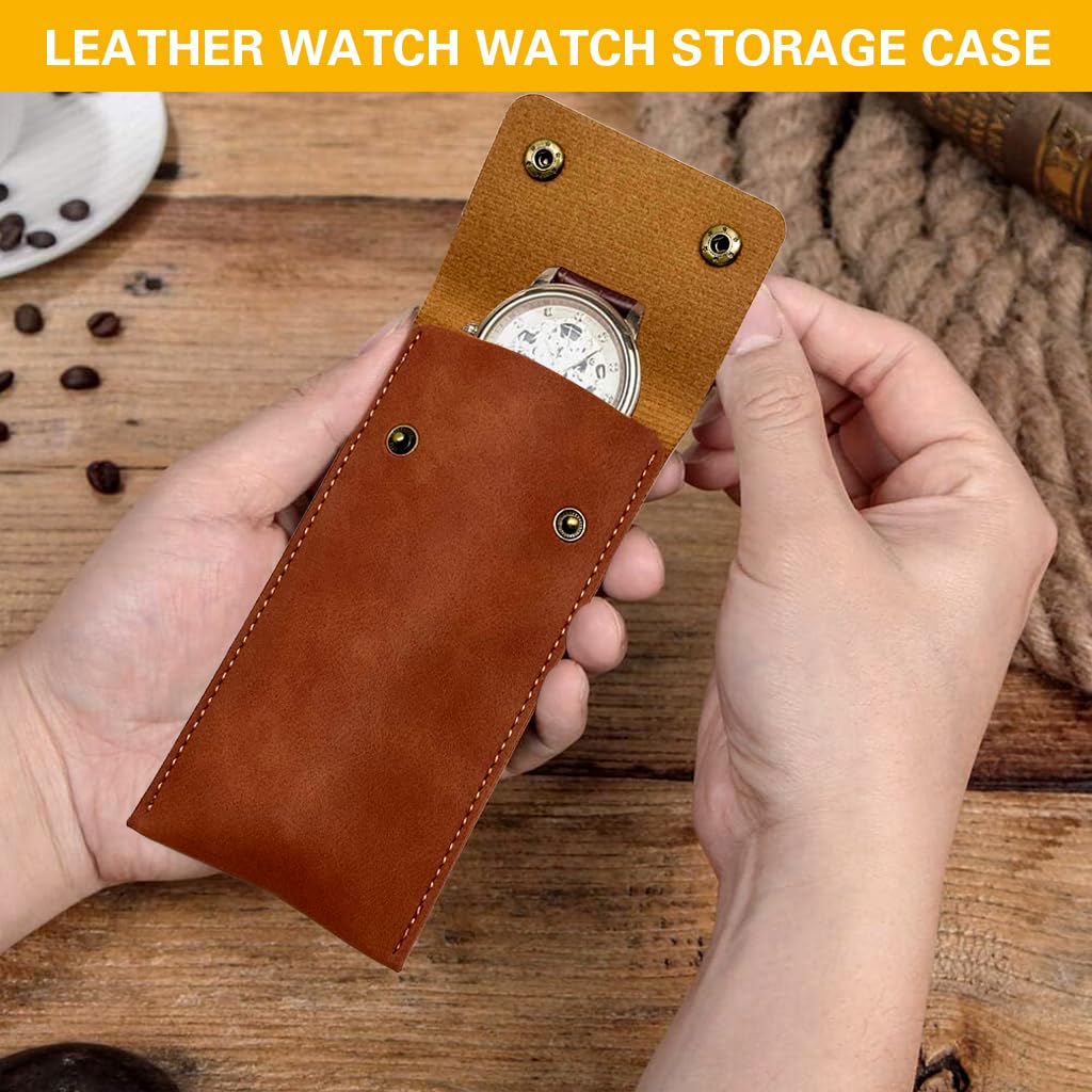 ZORBES Leather Storage Pouch for Watches and Jewelry with Snap Button Closure 15.5x7.6cm Brown