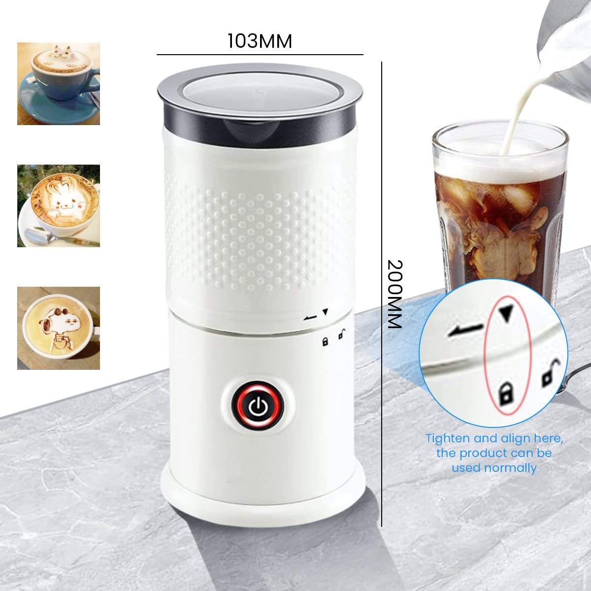 Supvox® Electric Milk Frother for Coffee with Milk Frothing Pitchers 300ML 4 in 1 Coffee Machine with Electric Foam Maker 450W Automatic Milk Shaker Mixer Machine Frothing Milk Heater Foamer