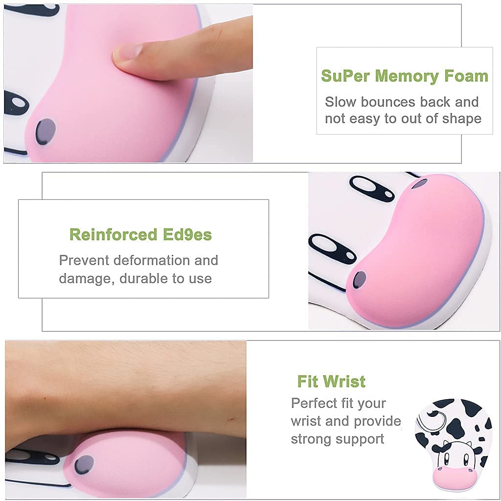 ZORBES® Mouse Pad with Wrist Rest Non-Slip Backing Cow Anime Cute Gel Easy-Typing Pain Relief for Gaming Office Computer Laptop 3PCS