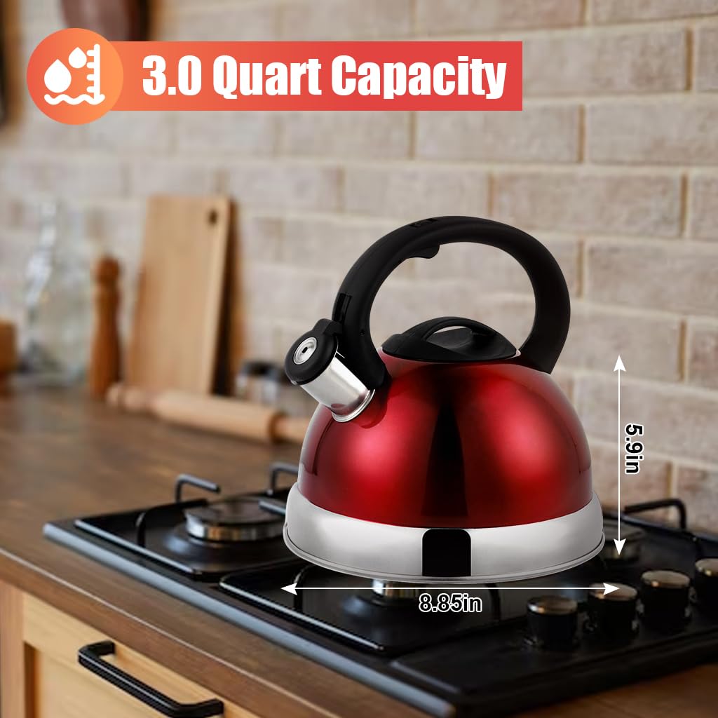 Supvox Tea Kettle 3L Stainless Steel Whistling Tea Kettle Water Pot Coffee Kettle Universal Water Kettle for Stove Top, Cook Top Outdoor Portable Water Tea Top for Camping, RV, Picnic
