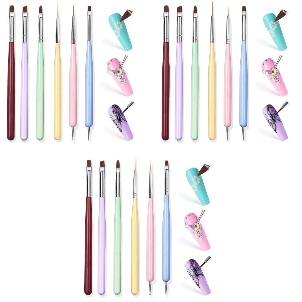 MAYCREATE Nail Art Brush Set for Acrylic Gel Nails with 2-in-1 Striping & Dotting Tool | 6-Piece Detailing Kit