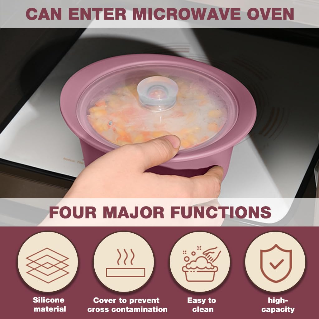 HASTHIP Silicone Microwave Steamer for Baby Food and Vegetables with Spill-Proof Lid | 700ml BPA-Free Bowl