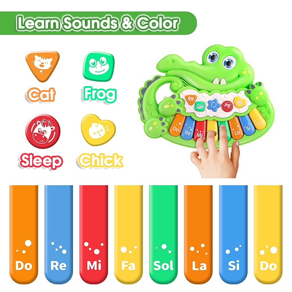 PATPAT® Piano Keyboard for Kids, Crocodile Baby Piano with Flashing Lights & Music, Early Learning Educational Kids Piano with Animal Sounds Musical Toys for 1+ Year Old Baby Gifts for Boys