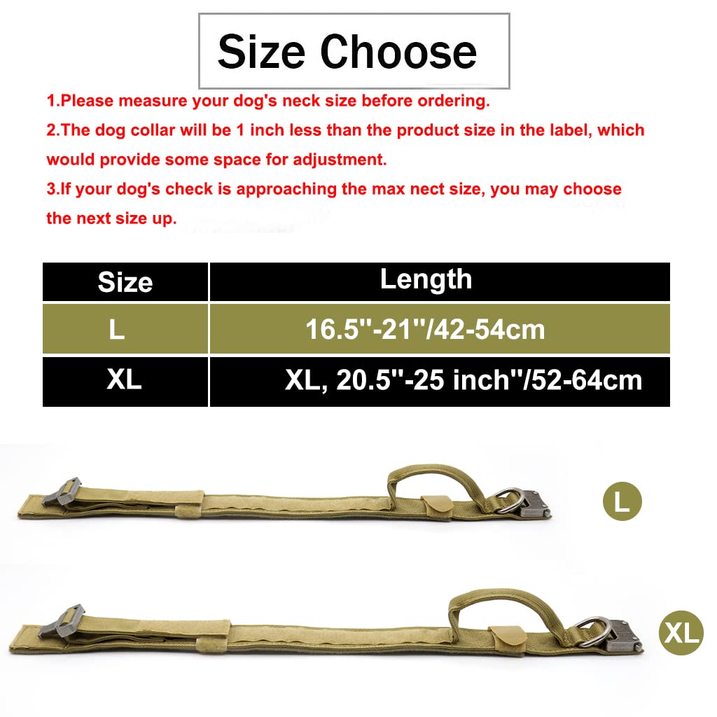 Qpets Tactical Adjustable Nylon Dog Collar for Medium Large Dogs 43–52cm with Quick Release Metal Buckle and Strap Handle