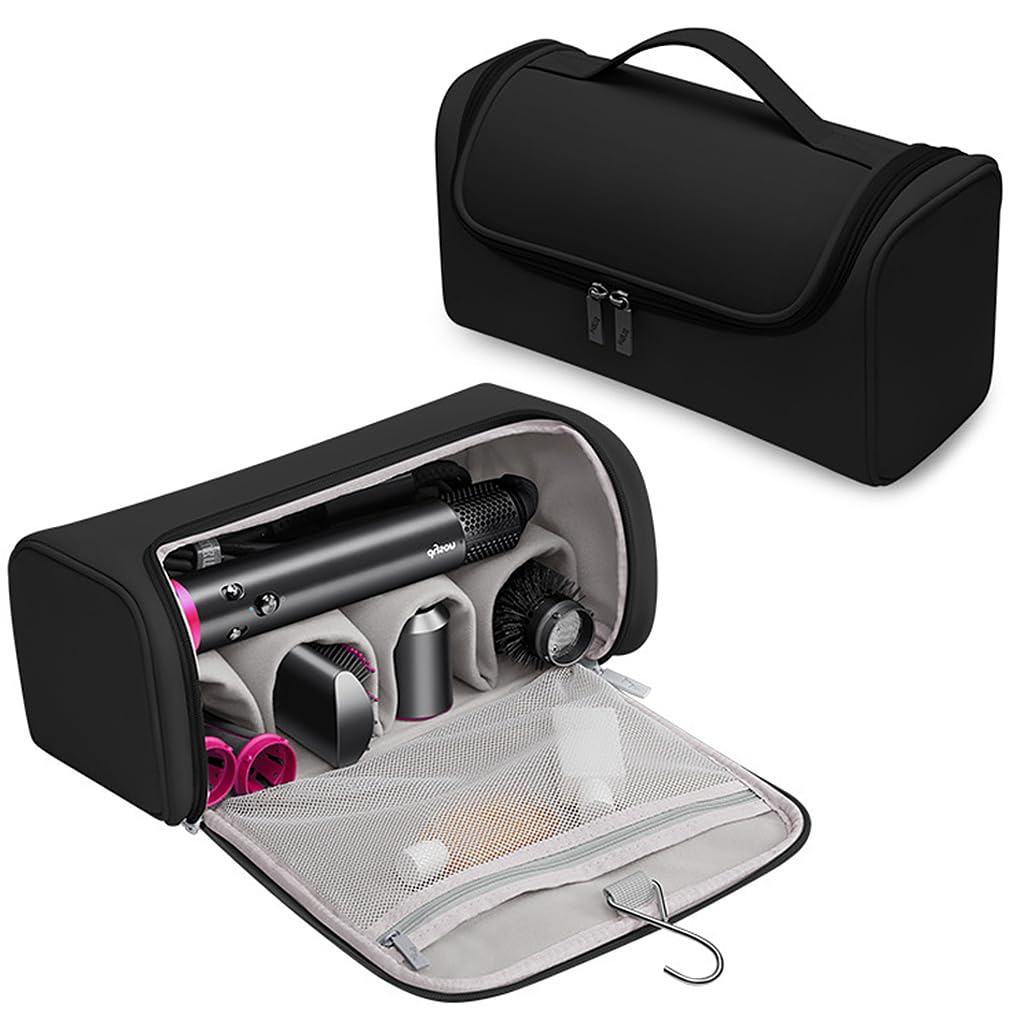 [Second-hand]MAYCREATE@ Travel Storage Bag for Dyson Air wrap Holder Hair Styler Organizer for Airwrap Attachments Portable Storage Bag with Hanging Hook, Black (Bag Only)