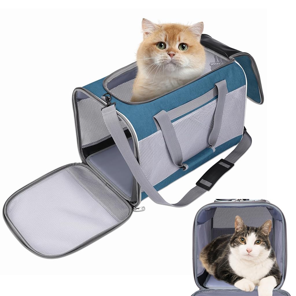 Qpets® Cat Travel Bag Cat Carrying Case, Foldable Dog Carrier Backpack Breathable Cat Travel Shoulder Bag, Lightweight Pet Bag Cat Shoulder Bag for 10kg Below Dogs/15kg Below Cats