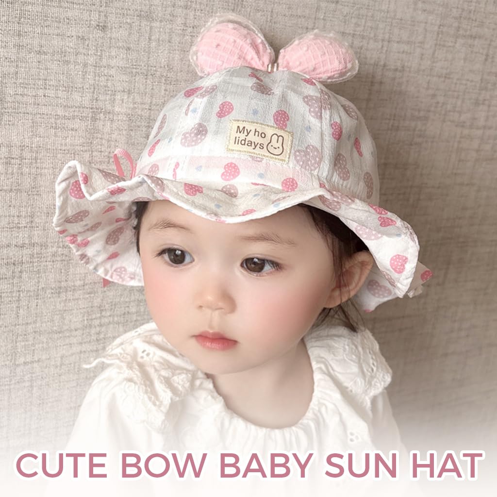 SNOWIE SOFT® Baby Sun Hat Toddler Girls Sun Cap Breathable Cotton Sun Cap Bucket Hat Cute Bow Wide Brim Baby Girls Hat Birthday Gift for Girls 6-18 Months