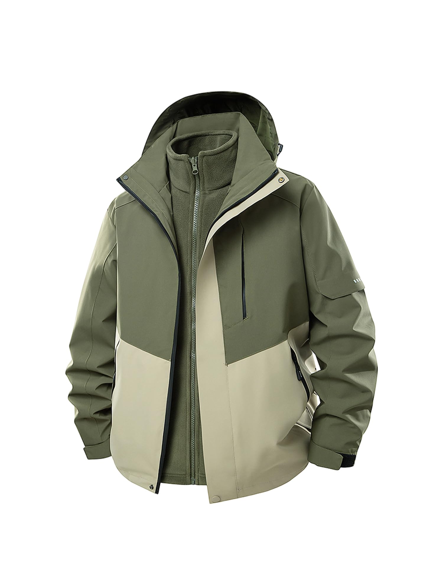 Venzina Men's 3 in 1 Outdoor Hiking Jacket with Detachable Fleece Liner for Winter Sports