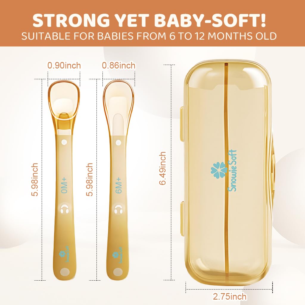 SNOWIE SOFT Silicone Baby Feeding Spoon Set for 0–12 Months with 30° and 70° Curved Tips | Includes Storage Case
