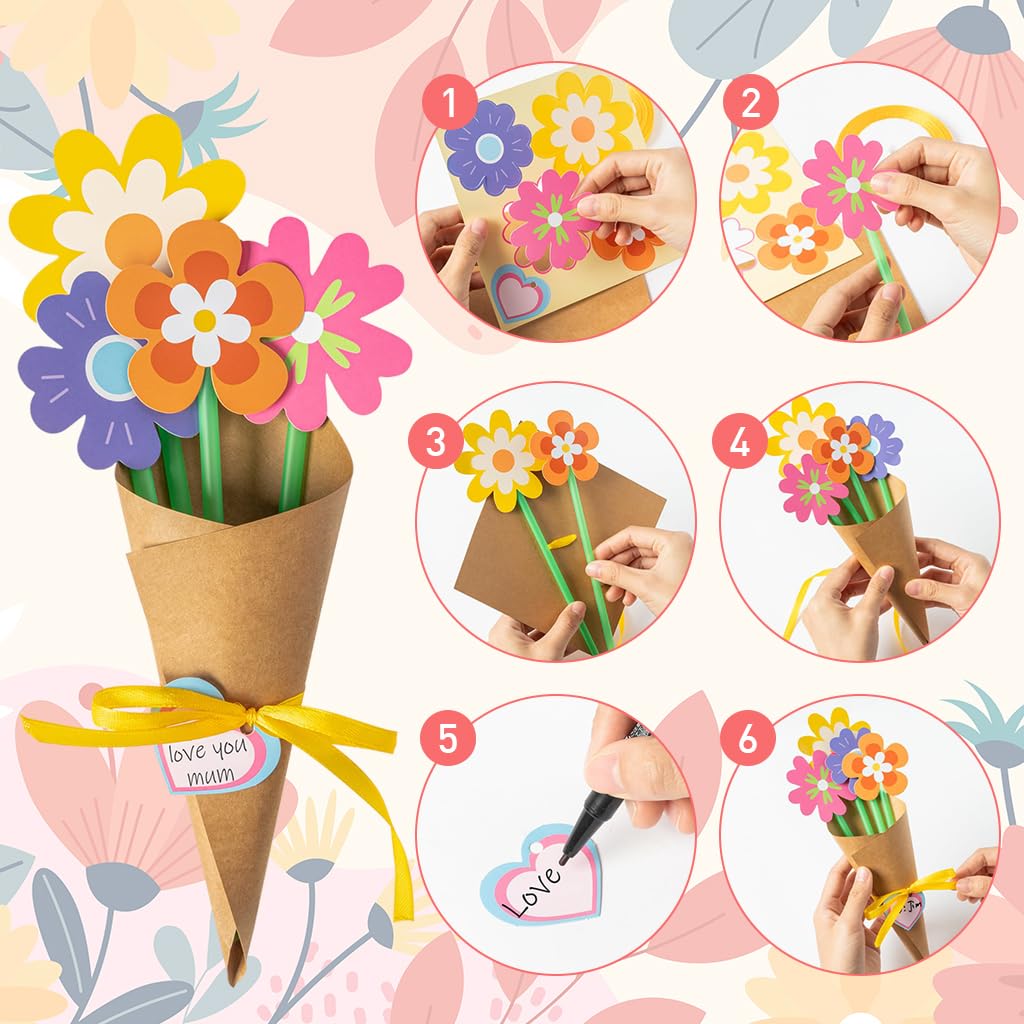 PATPAT DIY Paper Flower Bouquet Kit for Kids with 24 Craft Papers and Templates | Group Art Activities