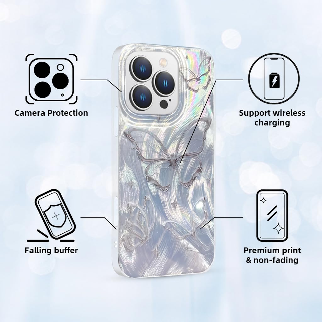 ZORBES Case for iPhone 16 Pro Max with Glittering Silver Butterfly TPU Cover for Women Girls 3PCS
