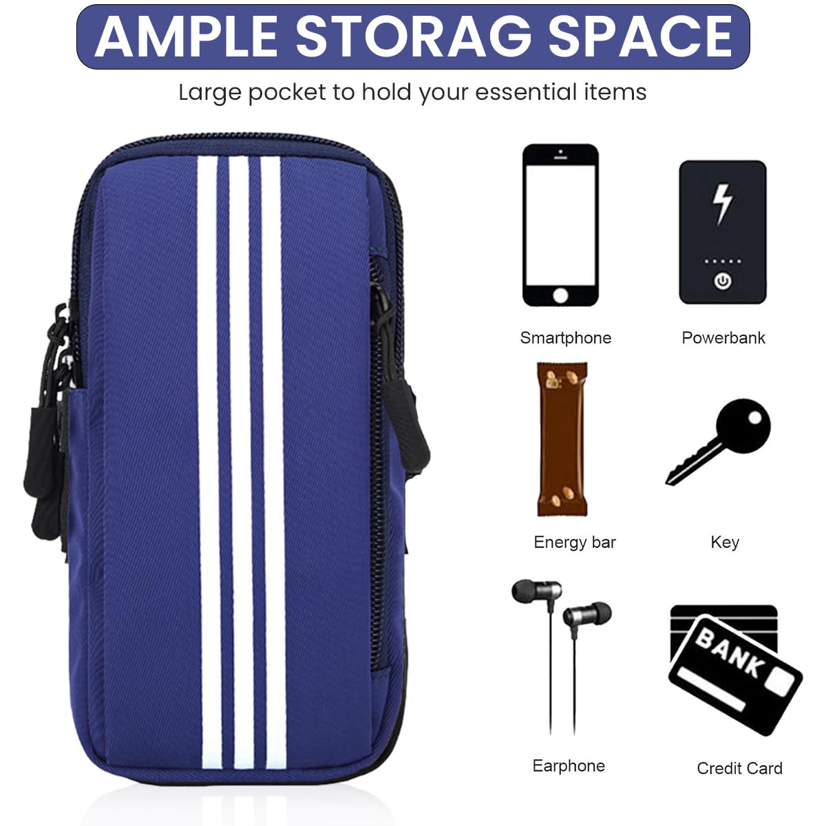 Optifit Waterproof Phone Armband for Running with Adjustable Strap and Zipper Pocket 2PCS