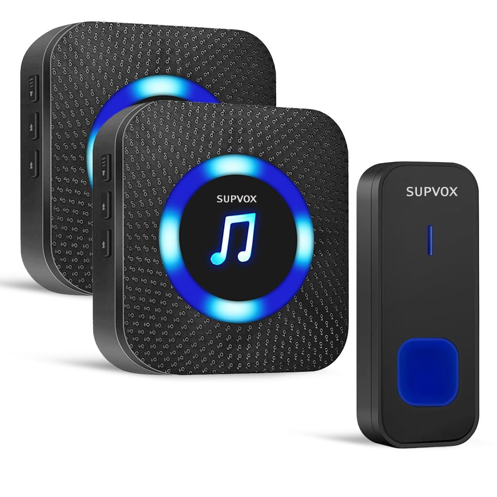 Supvox Wireless Door Bell for Home with Dual Receiver and 328 ft Range Featuring LED Alert | IP55 Waterproof Calling Bell