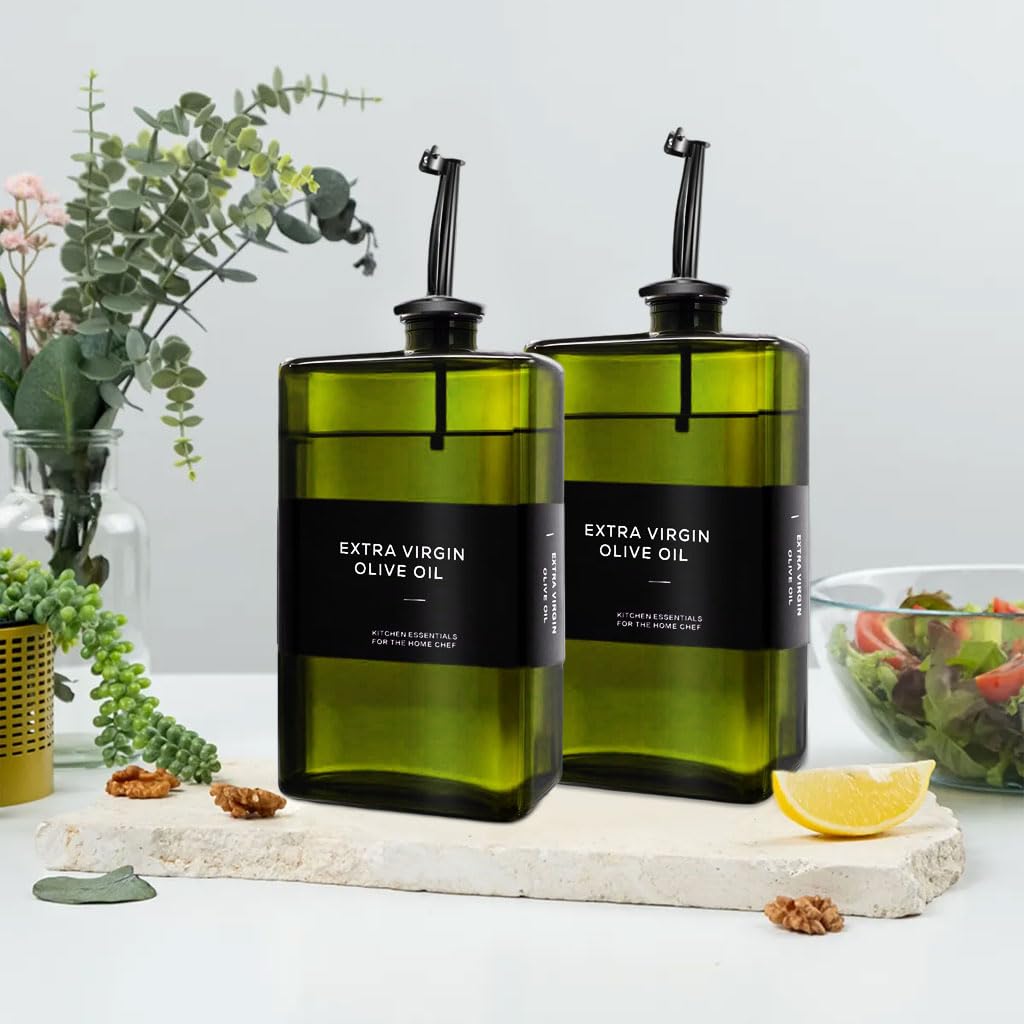 Supvox Oil Dispenser Bottles for Kitchen with Long Pour Nozzles and Dark Glass 500ml | 2 Pack