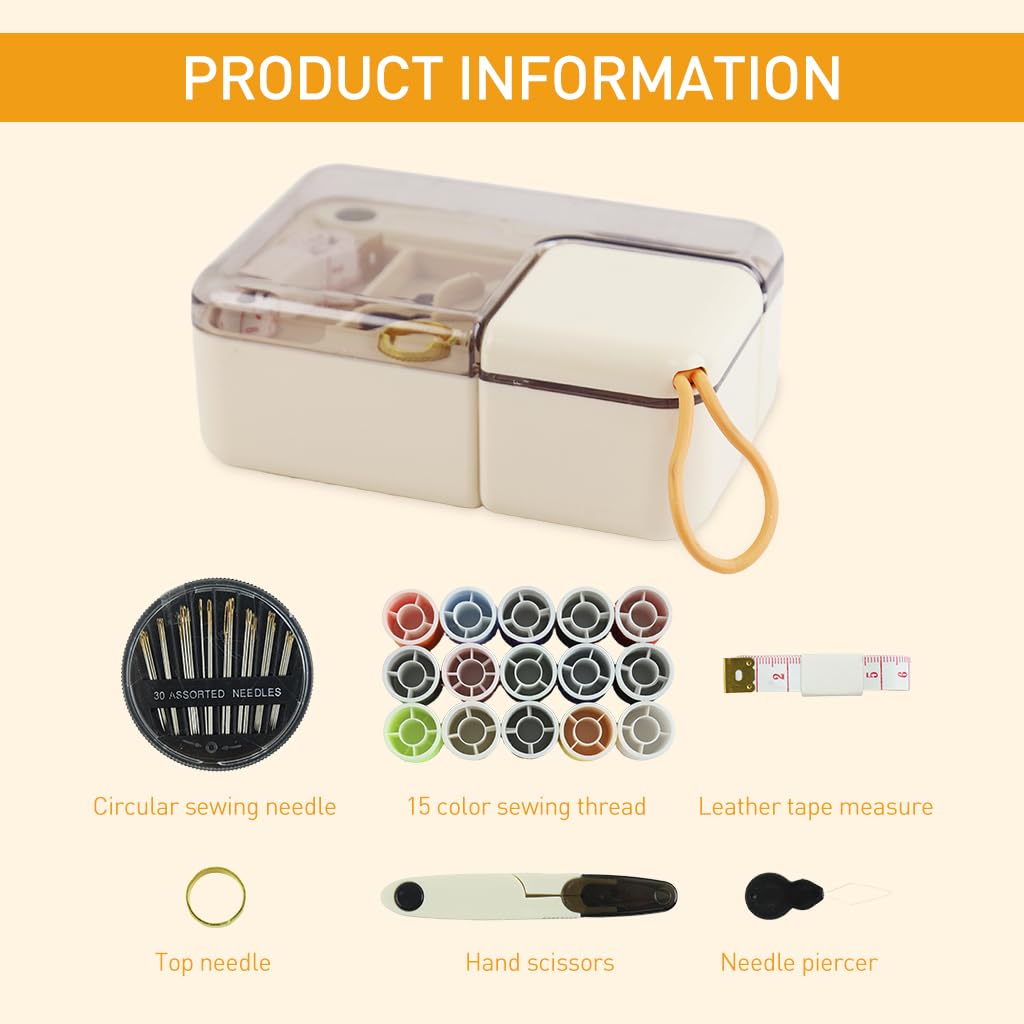 ELEPHANTBOAT Sewing Kit for Home and Travel with 15 Thread Colors | Compact Portable Box