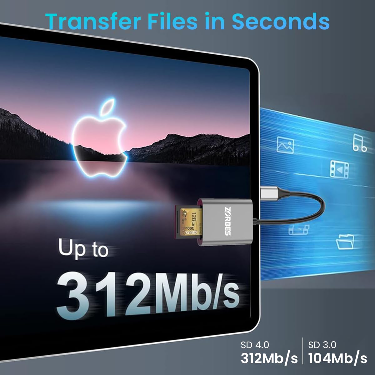 ZORBES USB C Card Reader for SD 4.0 and MicroSD featuring OTG Support with 5Gbps Speed | Aluminum Shell