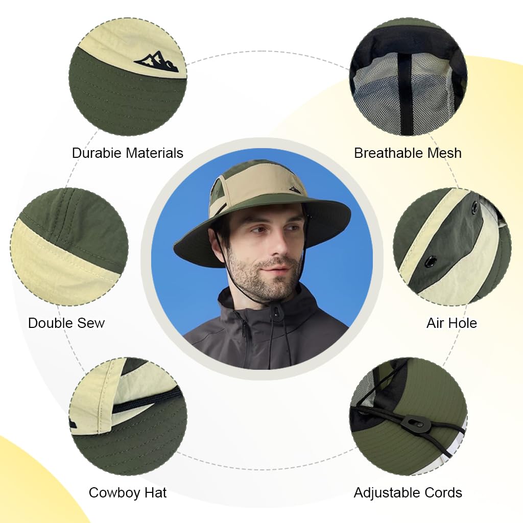 GUSTAVE Sun Hat for Hiking and Gardening with 11 in Neck Flap and Mesh Face Cover | Breathable Cotton UV Protection