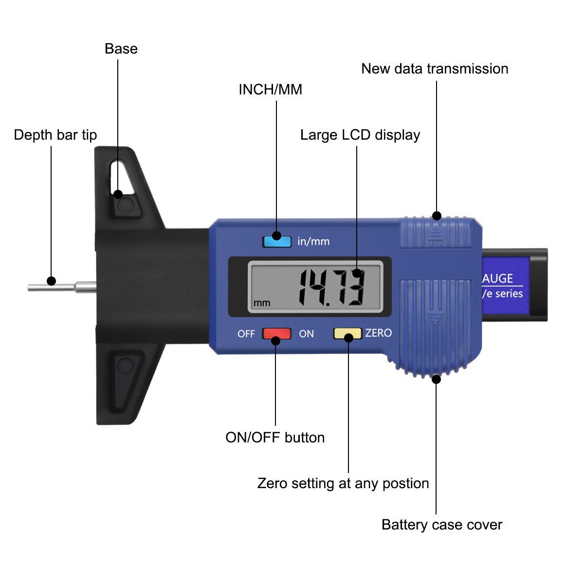 STHIRA Digital Tyre Tread Depth Gauge for Cars with 0–25.4mm Range and LCD Display
