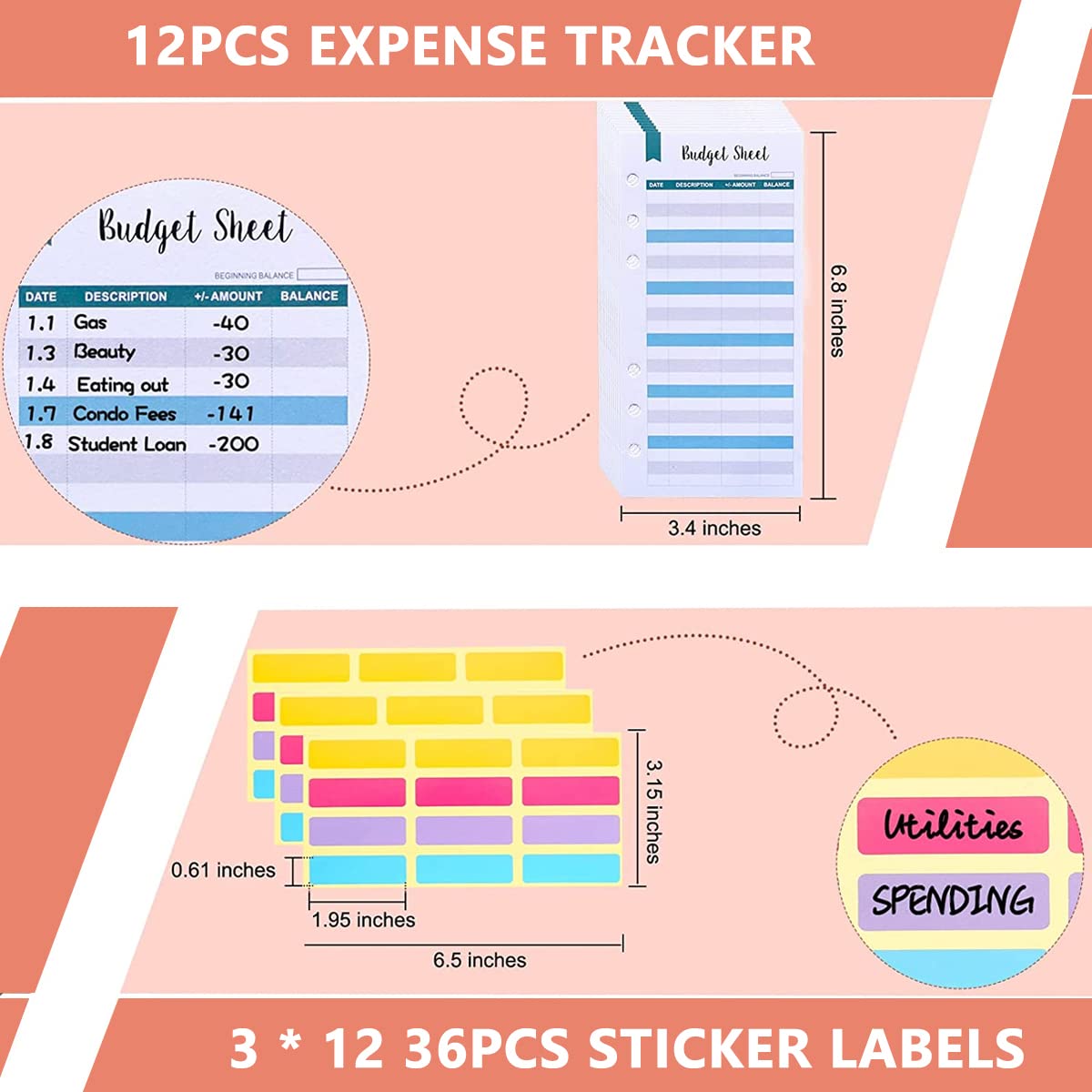 Climberty Budget Binder for Cash and Documents with 6 Ring Binder and 10 Envelopes | Pink A6 PU Leather Organizer