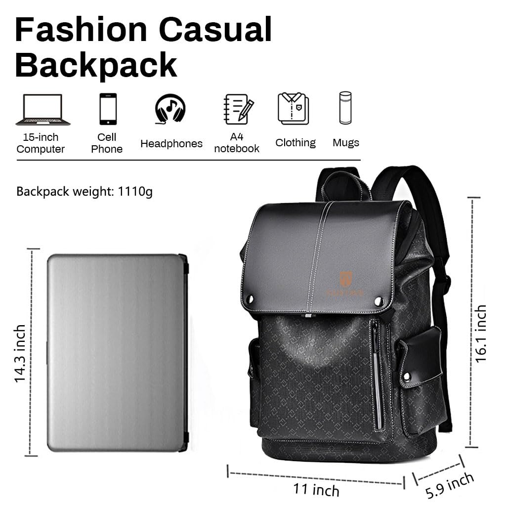 GUSTAVE Laptop Backpack for 15.6 Inch Laptop with Metal Buckle and Waterproof PU Leather | Business and Travel Bag for Men