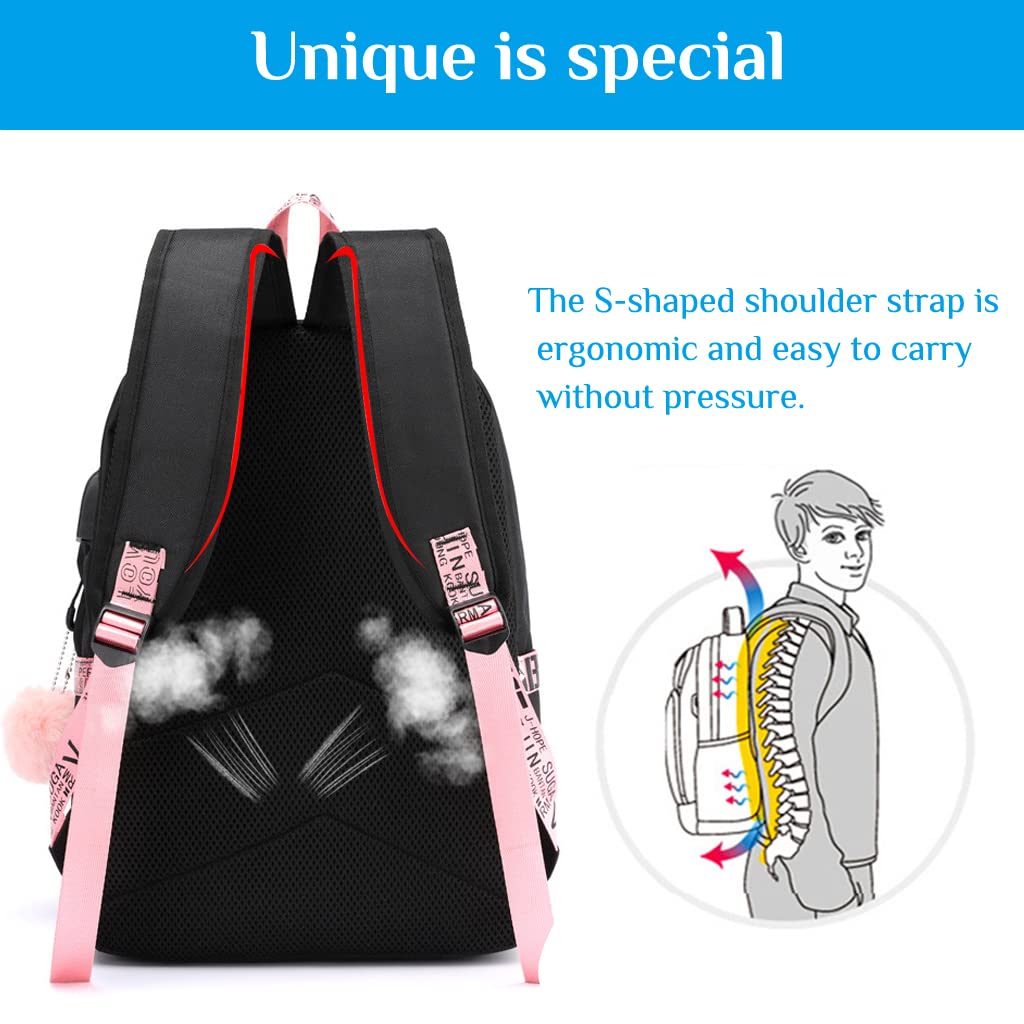 PALAY School Backpack for College Girls with USB Charging and Headphone Port 35L Black