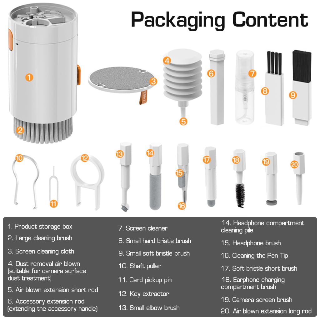 ZORBES Electronics Cleaner Kit Tool 20pcs Electronics Cleaning Kit Tool with Duster, Multi Brushes, Sprayer, Multi-functional Electronic Cleaning Tool Set for Laptop, Phone, Tablet, Earbuds, Keyboard