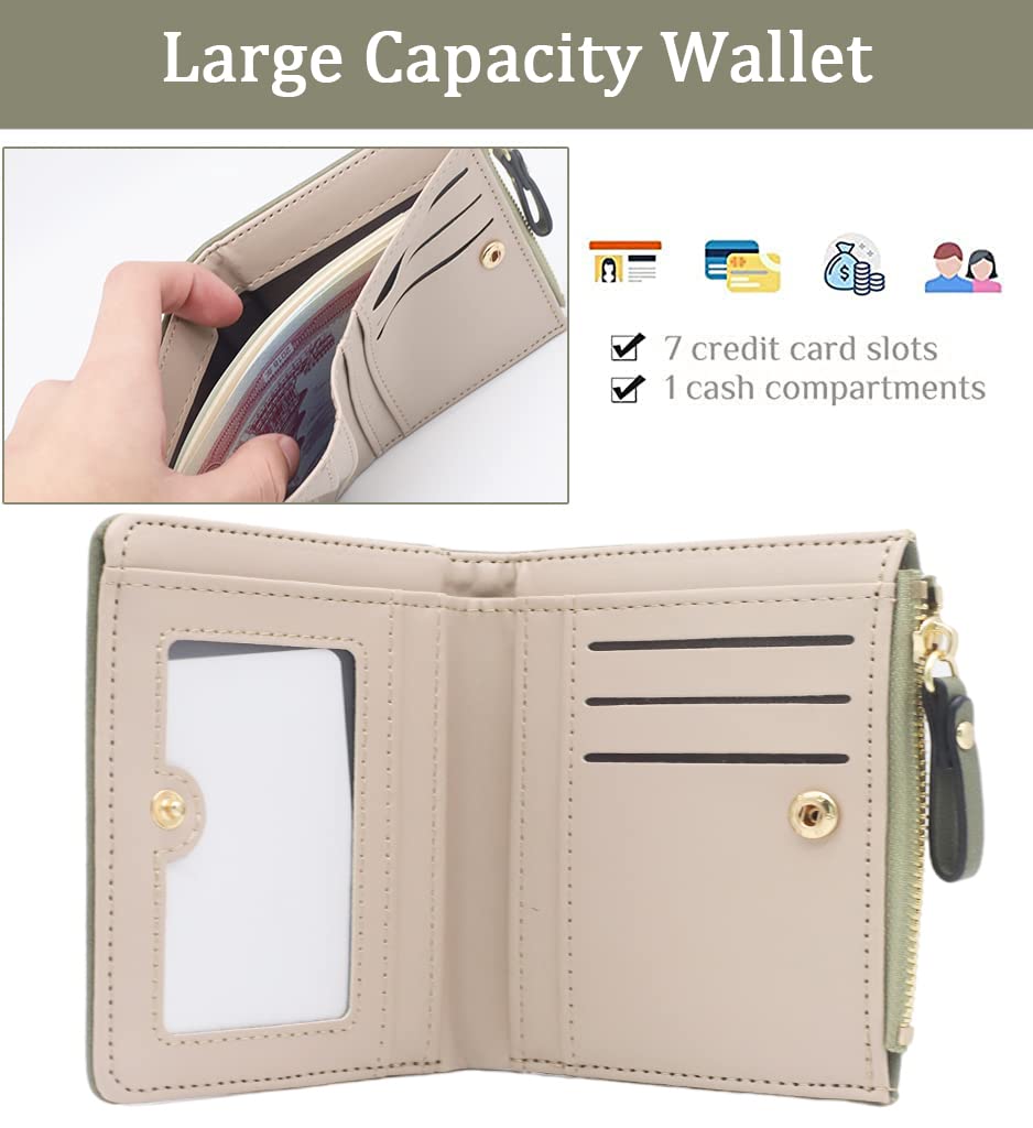 PALAY Small Wallet for Women 12×9.5×2cm with Zipper and Snap Closure | Green PU Leather Fox Print Design