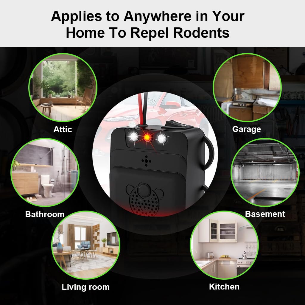 ZORBES Rodent Repeller for Car with 12V Ultrasonic System and Strobe Light | Vehicle Mouse Deterrent