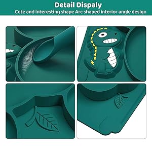 SNOWIE SOFT® Baby Suction Plates for Feeding Silicone Toddler with Deep Divided Kids to Themselves Place Mats Cute Dinosaur Design Bpa Free 1 Count Green 2PCS