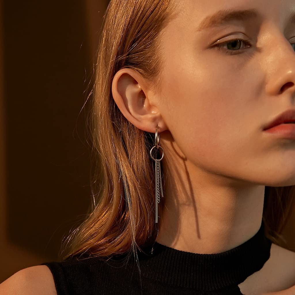 ZIBUYU Earrings for Women featuring 4 cm Hoop and Chain Pendant Design in Titanium Steel | 1 Pair