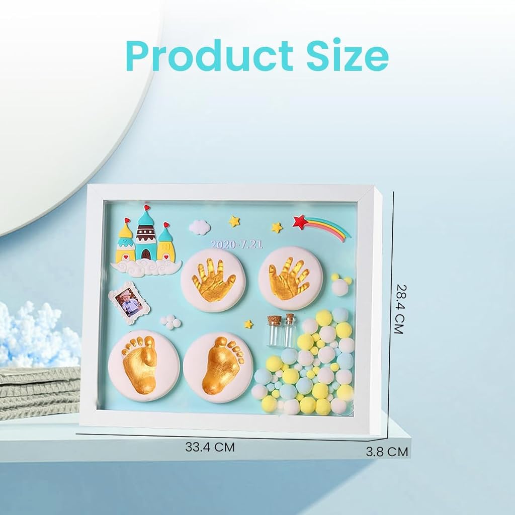 PATPAT® Casting Kit for Baby Newborn Baby Hand Print and Footprint Kit, Baby Hand and Foot Casting Kit Printing Kit with Frame Baby Shower Gifts for Girls Boys Birthday Decoration for Baby-Blue