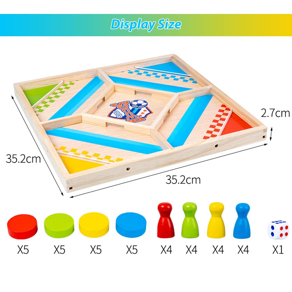 PATPAT® Fastest Finger First Board Game, 4 Players String Hocky Board Game, 2 in 1 Sling Puck Board Game & Dice Game, Board Games for Kids & Adults, Fastest Finger Wooden Board Games for Family