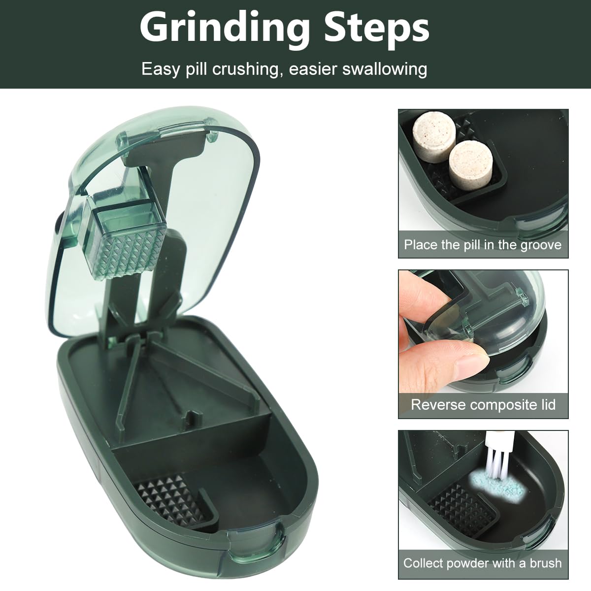 HANNEA Pill Cutter Splitter for Small Tablets with V Shaped Groove and Safety Blade Guard | Green Portable Pill Storage 0.08–0.8 in