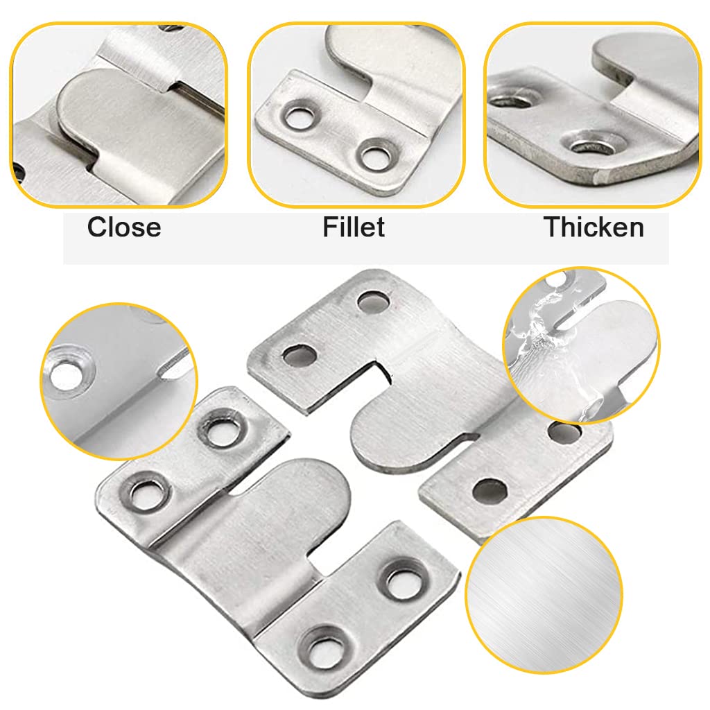 HASTHIP Flush Mount Bracket for Picture Frames featuring Interlocking Design and 2 in Stainless Steel | 4 Pairs Wall Mount Hardware